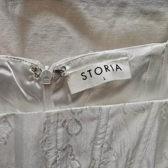 Storia White Corset 3D Floral Ribbon Sleeveless Mini Dress Large Satin Coquette - Picture 2 of 12